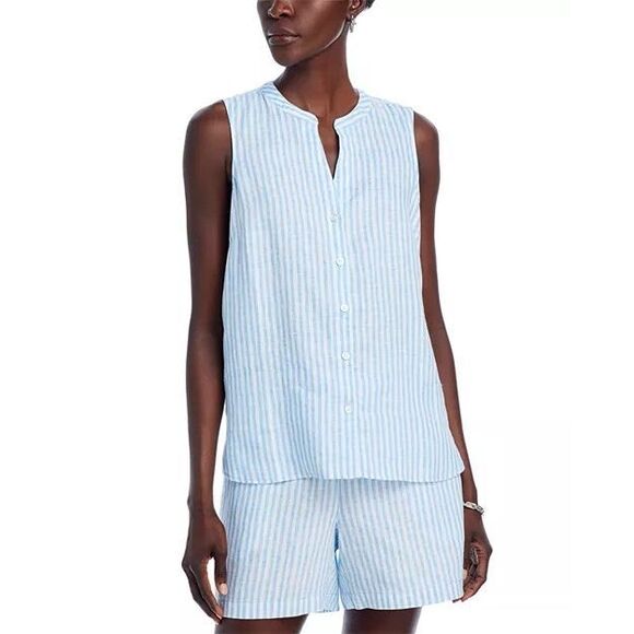 Tommy Bahama Ocean Surf Stripe Sleeveless Linen Button-Shirt SZ M - Picture 1 of 13